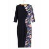 Elegant Floral Print Splicing Round Collar Half Sleeve Dress For Women - multicolore L