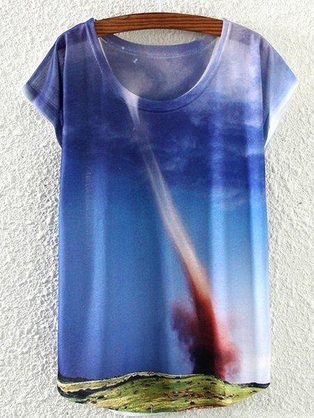Nouveauté encolure dégagée Tornado T-shirt imprimé pour les femmes - Bleu ONE SIZE(FIT SIZE XS TO M)
