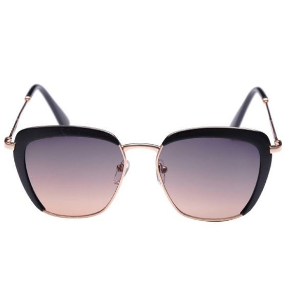 Chic Solid Color Half Plastic Frame Embellished Women's Sunglasses - Noir 