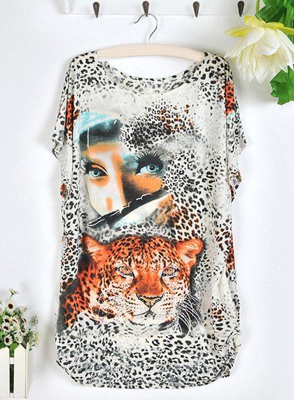 Sexy Scoop Neck Tiger et Leopard Imprimé en vrac T-shirt pour femme - Orange ONE SIZE(FIT SIZE XS TO M)