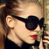 Chic Solide Couleur grosses lunettes de soleil de femmes Cadre - Noir 