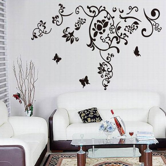 Décoration simple Un ensemble de papillon PVC et Motif floral décoratif Stickers muraux - Noir 