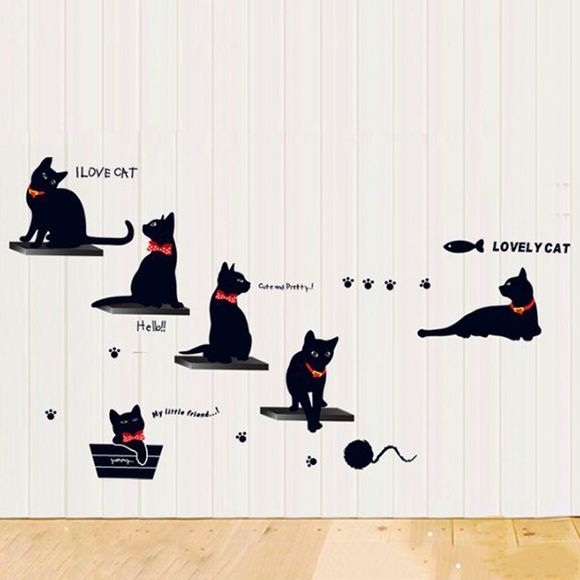 Motif Cat décoration simple PVC décoratifs Stickers muraux - Noir 