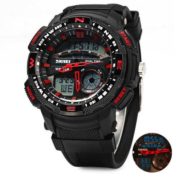 Skmei 1109 Water Resistant Sports Digital Men Watch with Double Movt - Rouge 