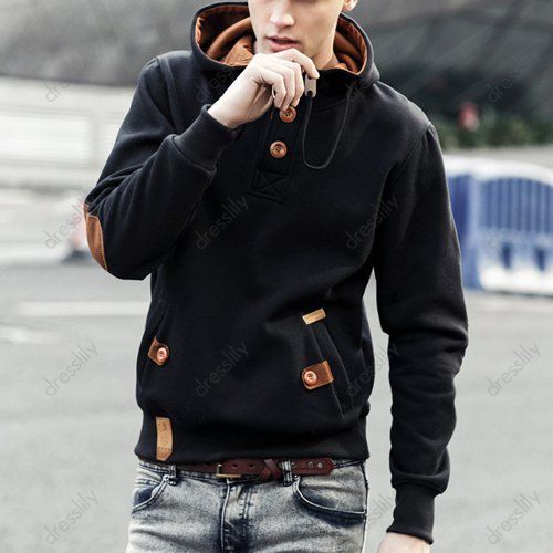 Sweat à Capuche à Demi Boutonné - Noir M