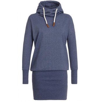 

Stylish Long Sleeve Hooded Women's Hoodie Dress, Purplish blue