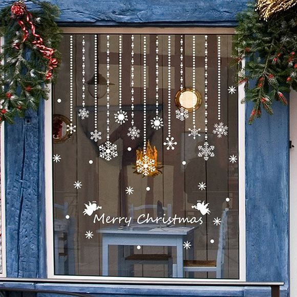Bonne qualité amovible Motif Flocon Curtain Wall Bâtons Décoration de Noël - Blanc 