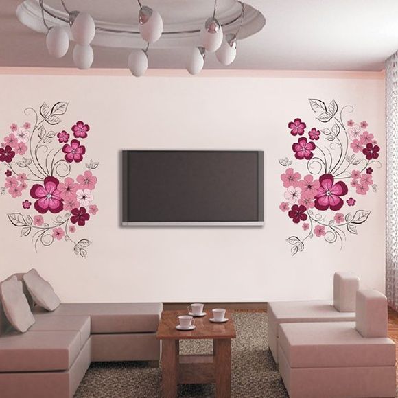 Creative 60 * 90cm Fleur Motif TV Fond Stickers muraux PVC - multicolore 