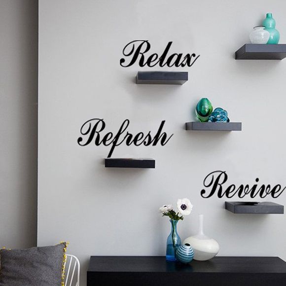 Doux Lettres Reflesh Revive Relax Stickers muraux pour la décoration - Noir 