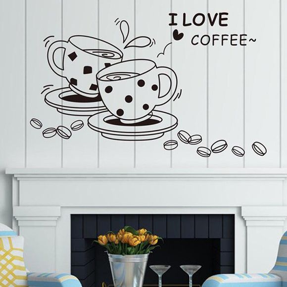 Mots romantiques Je aime tasses à café Motif Stickers muraux pour la décoration - café 