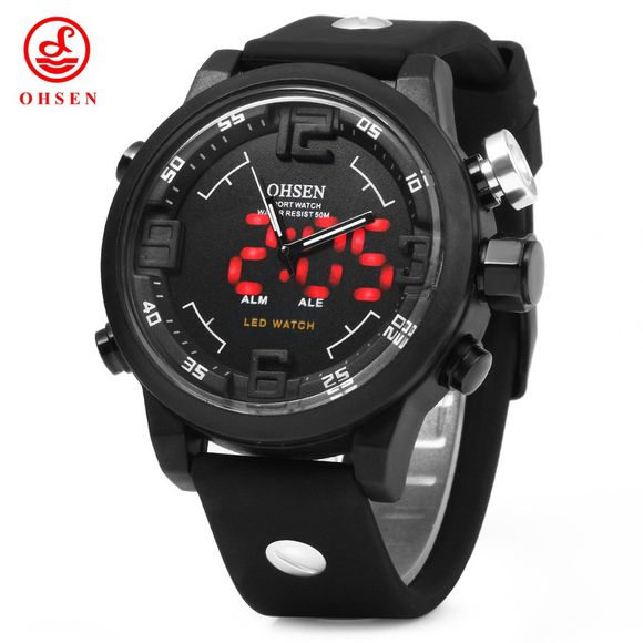OHSEN AD2820 Men Silicone Sports Quartz Watch Big Dial Double Movement 5ATM Water Resistant - Blanc 