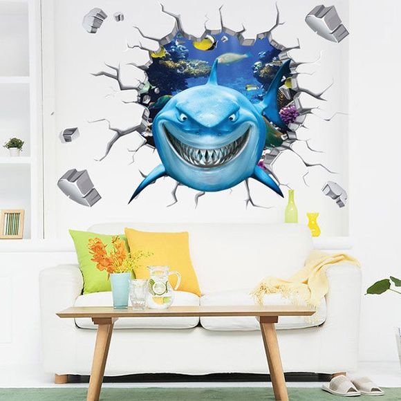 High Quality Colorful Shark Pattern Removeable Waterproof 3D Wall Sticker - multicolore 