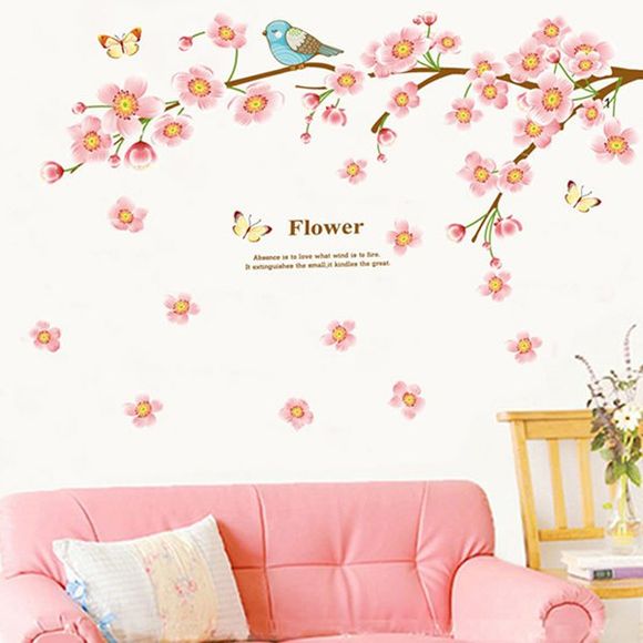 Haute Qualité Peach Blossom Oiseau Motif amovible sticker mural étanche - multicolore 