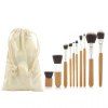 10 Pcs Professional Bamboo Handle Fiber Makeup Brushes Set - Jaune 