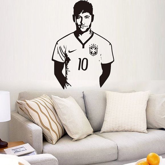High Quality Soccer Player Neymar Pattern Removeable Background Wall Sticker - Noir 