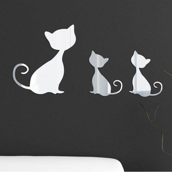 Haute Qualité Kitten amovible Shape Mirror 3D Wall Sticker bricolage - Argent 