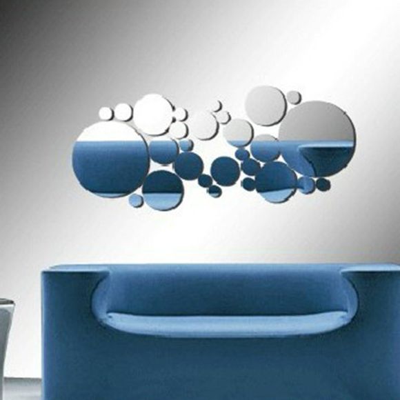 Haute Forme Polka Dot Qualité amovible 3D bricolage Contexte Mirror Wall Sticker - Argent 