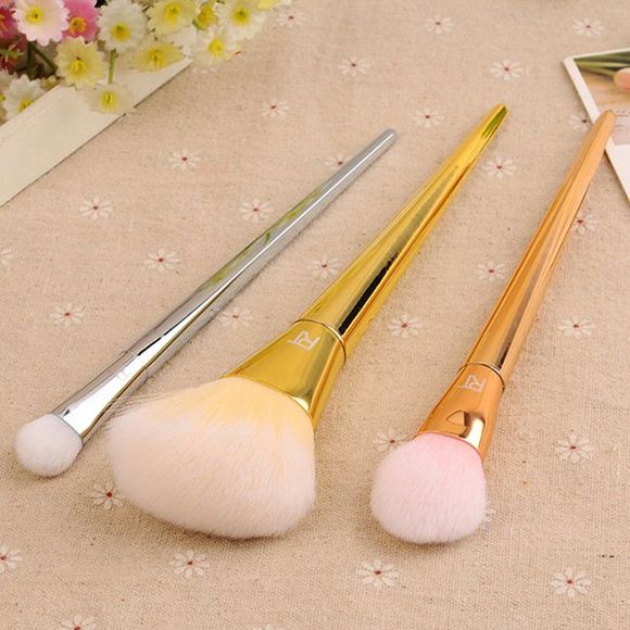 Cosmetic 3 Pcs Metal Handle Makeup Brushes Set with Box - Argent et Or 