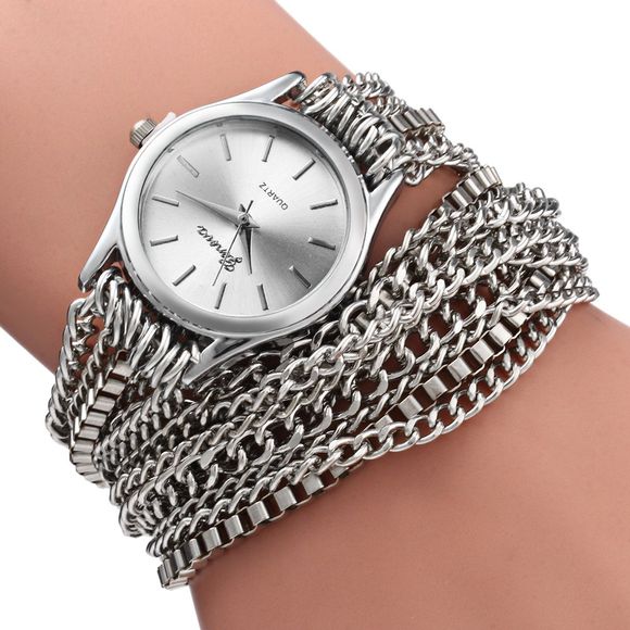 Alloy Chain Link Bracelet Women Quartz Wristwatch with Round Dial - Argent 