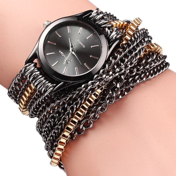 Alloy Chain Link Bracelet Women Quartz Wristwatch with Round Dial - Noir 