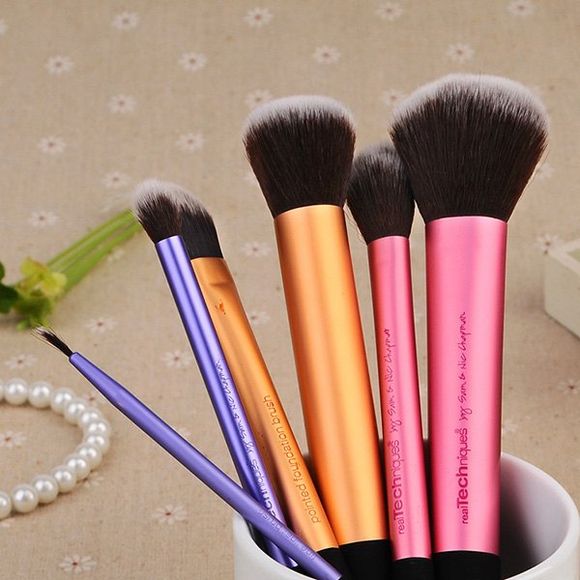 Professional 6 Pcs Aluminum Tube Handle Fiber Makeup Brushes Set - multicolore 