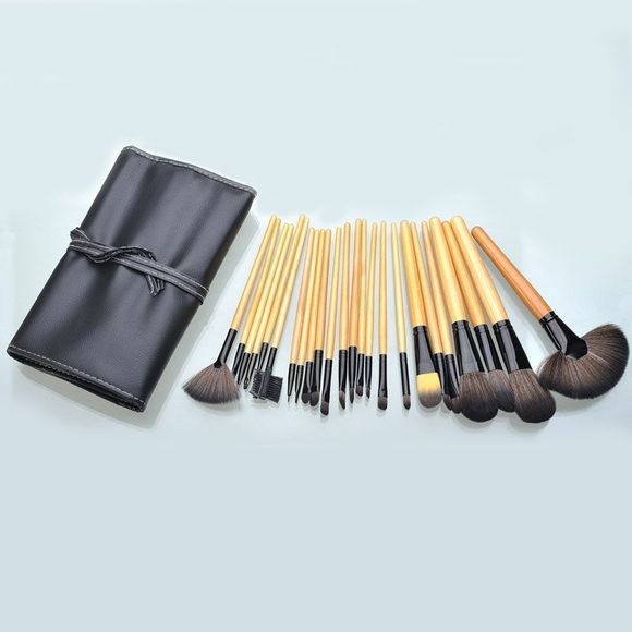 24 Pcs Makeup Brushes Set with PU Brush Bag - Jaune 