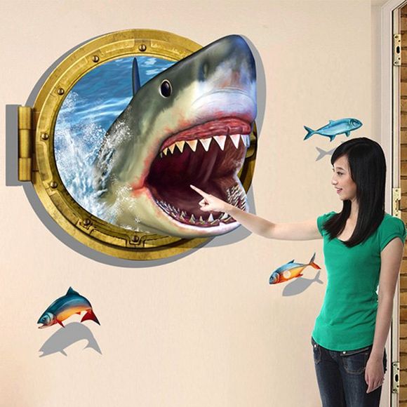 Cute 3D Shark Design Wall Sticker For Bathroom Living Room - multicolore 