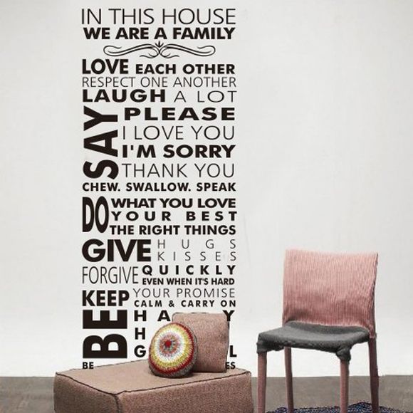 New Words House Rule Solid Color Wall Sticker For Home - Noir 