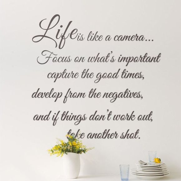 Sweet Removable Words Life Is Solid Color Wall Sticker - Noir 