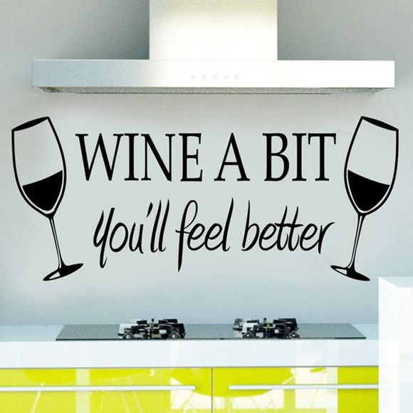 New Removable Words Wine A Bit Solid Color Wall Sticker For Bars - Noir 