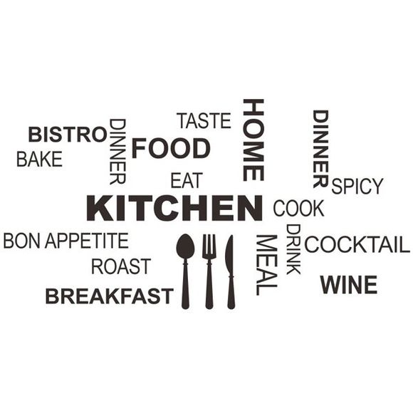 New DIY Words Solid Color Wall Sticker For Kitchen - Noir 