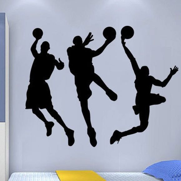 Sports Playing Basketball Design Solid Color Wall Sticker For Home - Noir 
