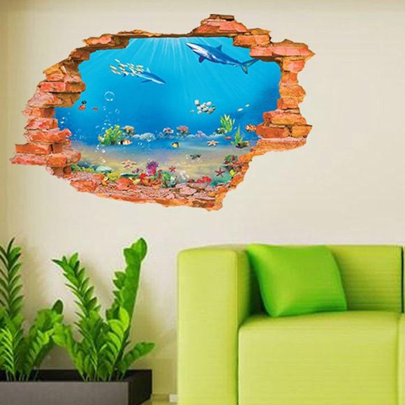 Cool Sea World Design 3D Wall Sticker For Home Decor - multicolore 