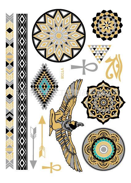 Gold Foil Metal Western Tribal Elements Tattoo Stickers - Comme Photo 