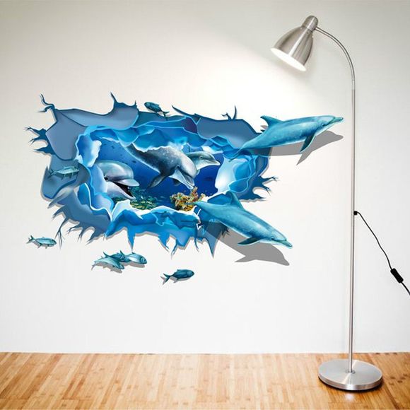 Cool Dolphin Pattern 3D Wall Sticker For Home Decor - Bleu 