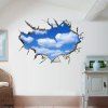 Stylish Blue Sky Cloud Broken Wall Design 3D Wall Sticker For Home - Bleu 