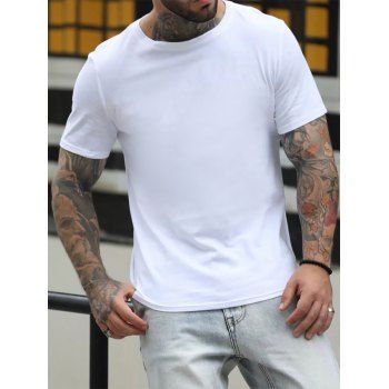 Men T-Shirts Basic Cotton T Shirt Casual Pure Color Short Sleeve Tee Summer T Shirt Clothing Online L White