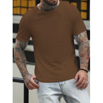 

Summer Basic T Shirt Short Sleeve Casual Tee Plain Color T Shirt, Deep coffee