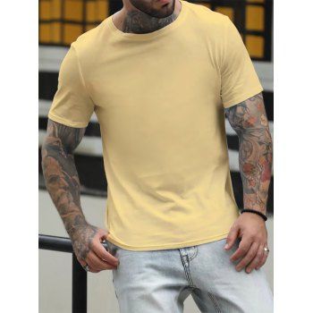 

Basic Cotton T Shirt Plain Candy Color Tee Short Sleeve Summer Casual Tee, Light yellow