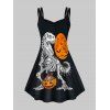 Mini Robe D'Halloween à Imprimé Citrouille Chauve-souris Squelette à Bretelle Croisée de Grande Taille - Noir 5XL