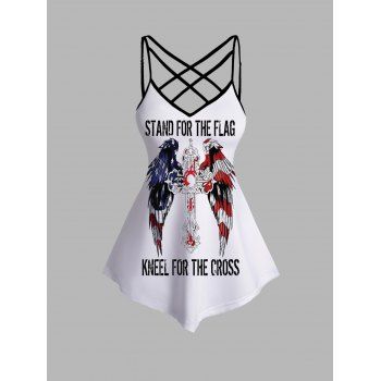 

Slogan American Flag Wing Cross Print Crisscross Patriotic Asymmetric Camisole, White