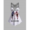 Camisole Patriotique Asymétrique Croisée à Imprimé Aile de Slogan Drapeau Américain - Blanc XL