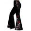 Pantalon Grande Taille Long Évasé Imprimé Rose et Crâne à Taille Haute - Noir 5X | US 24
