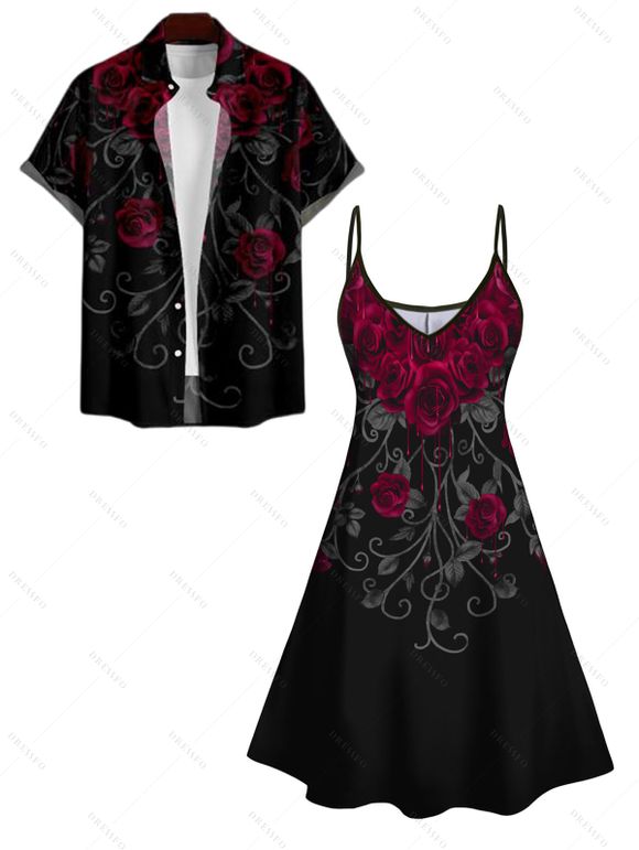 Robe Chemise Costume Rose Saignant Imprimée à Col V pour Homme - Noir S | US 4