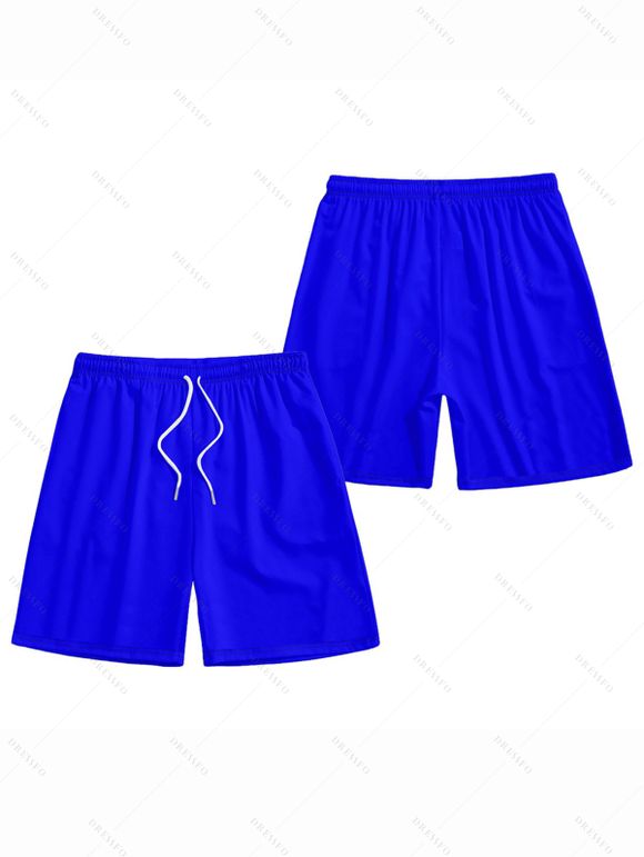Short de Plage à Taille Elastique en Couleur Unie avec Cordon de Serrage pour Hommes - Bleu 5XL