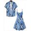 Casual Couple Outfit Geometric Printed Spaghetti Strap V Neck A Line Mini Tank Dress and Button Up Shirt Vacation Matching Outfit - Bleu gris S | US 4