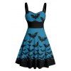 Robe gothique pour Halloween, mini-robe froncée à imprimé chauve-souris colorblock - Bleu profond XXXXXL | US 20
