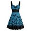 Robe gothique pour Halloween, mini-robe froncée à imprimé chauve-souris colorblock - Bleu profond XXXXXL | US 20