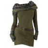 Robe en maille à imprimé ethnique et col oblique, robe à manches longues avec boucle en O - Vert Armée S | US 4