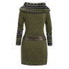 Robe en maille à imprimé ethnique et col oblique, robe à manches longues avec boucle en O - Vert Armée XL | US 10